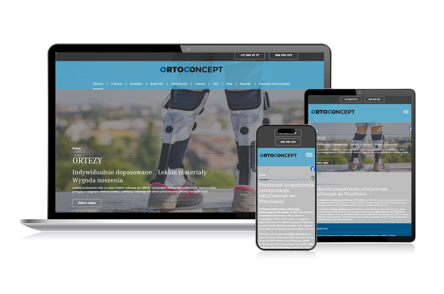 Strona OrtoConcept na komputerze, tablecie i smartfonie