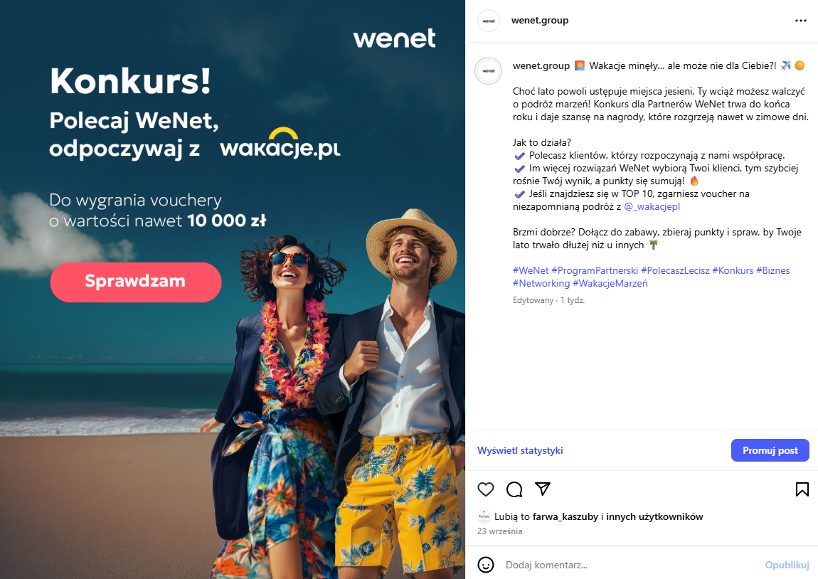 post na instagramie wenet przykład