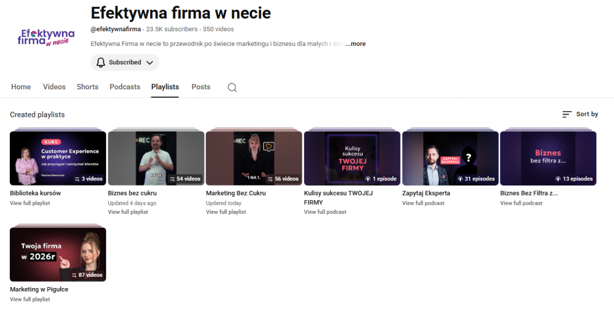 playlisty na kanale efektywna firma w necie