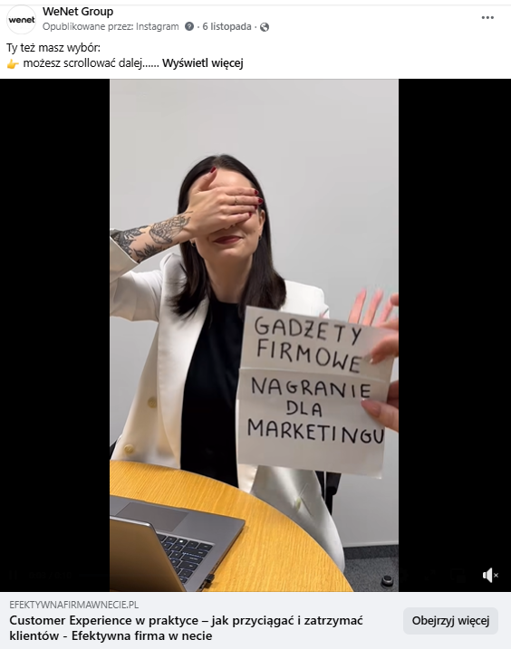 przykład viralovego wideo na Facebooku WeNet