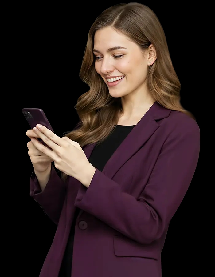 Uśmiechnięta kobieta w białej koszuli ze skrzyżowanymi ramionami.