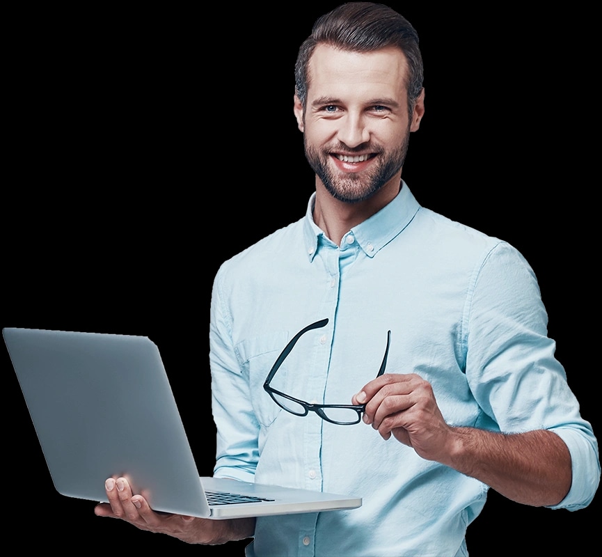 man with laptop and sunglasses